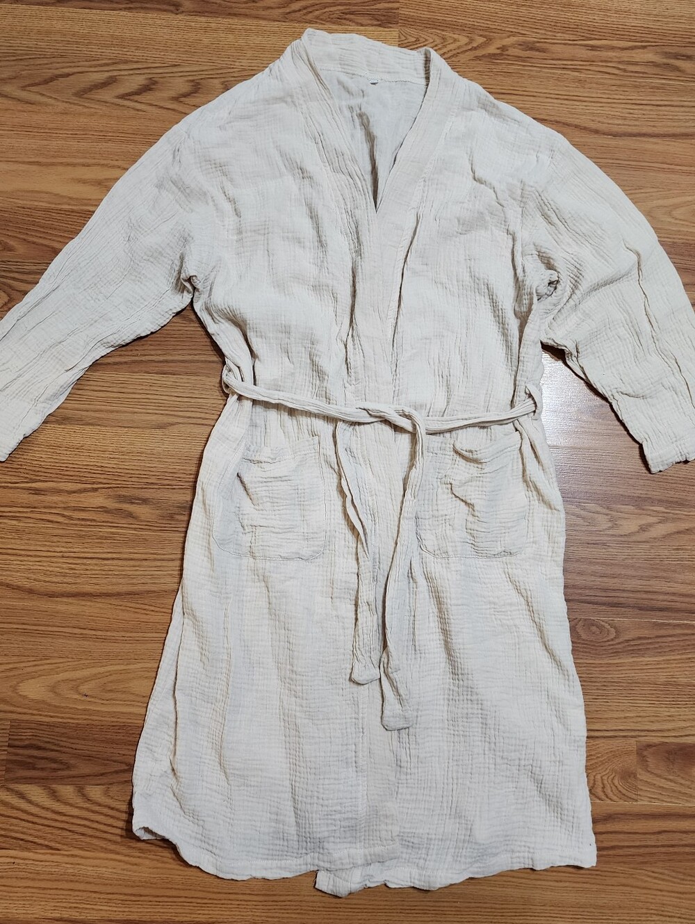 Women’s M Cotton Blend Gauze Robe Cream Kimono Belted Boho Spa Betusline